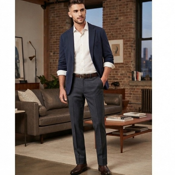 Banana Republic Other - Banana Republic Tailored Fit Dress Pants Men's 38x31 Gray Blue Plaid Slacks Good